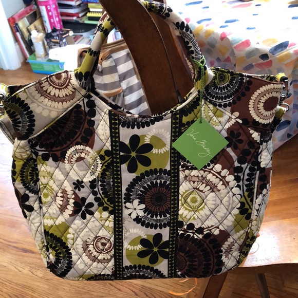 Vera Bradley NWT 2013 Cocoa Moss bag/purse/tote plus double side cap - Picture 7 of 16